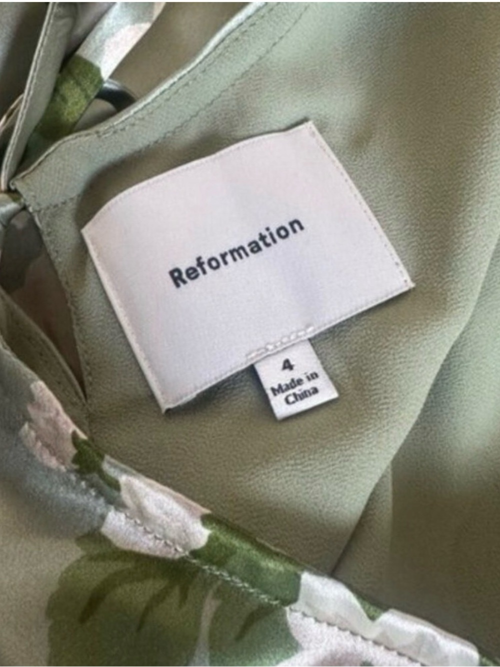 NEW Reformation Anaiis Long Silk Dress Tarragon Green Floral | size 4 - Picture 5 of 10